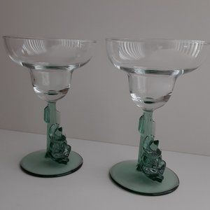 Cristal D'Arque Margarita Glasses Stemware Siesta Sombrero Cactus (Set of 2)